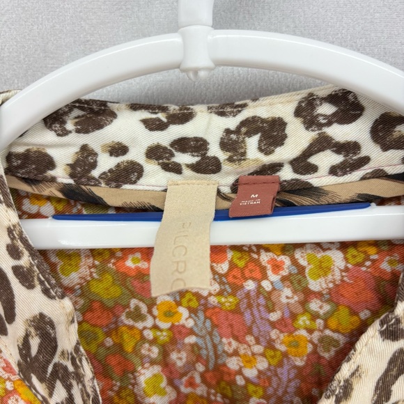 Pilcro by Anthropologie Leopard Floral Patchwork Button Down Shirt Medium Boho - Picture 7 of 8